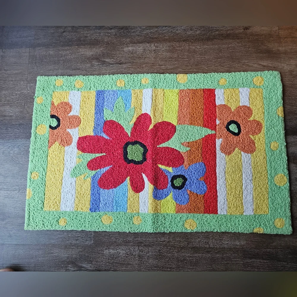Vintage Y2K Jellybean Flower Power Kids Rug Floor Mat, brightly colored Flower